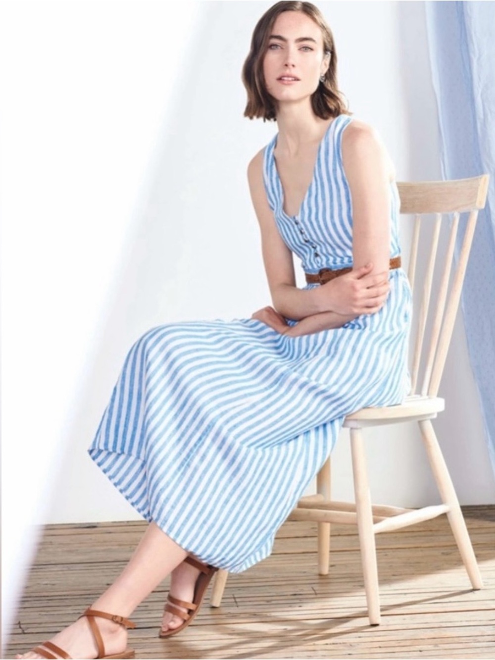 Hatley Isla Linen Dress NWOT Blue and White Striped Cruise Resort Wedding XL